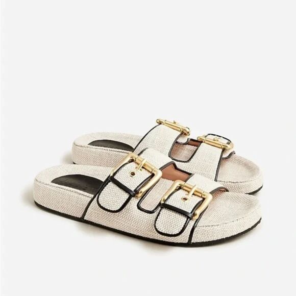 J. Crew Natural Light Canvas Strap Buckle Marlow Sandals Size 7.5 - Picture 1 of 8